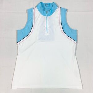 EP New York Pro Tour Tech Womens Large Sleeveless Golf Shirt 1/4 Zip White Blue